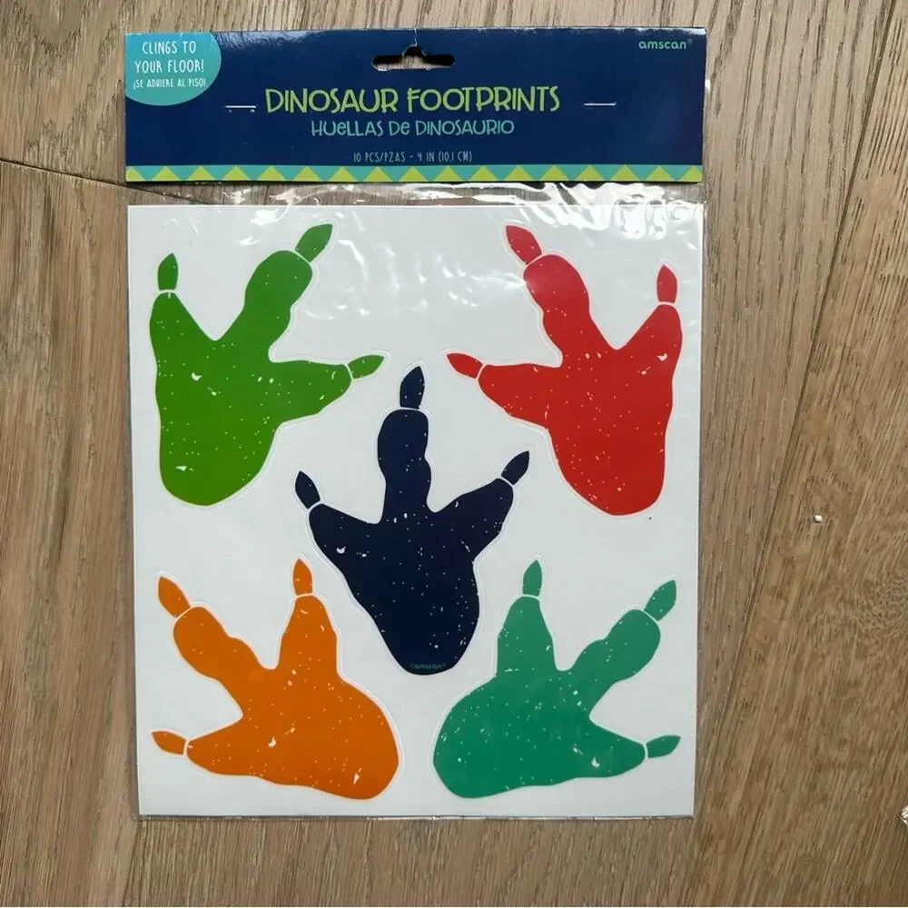 NWT Amscan Dinosaur Footprints Floor Clings - Green, Blue, Red, Orange